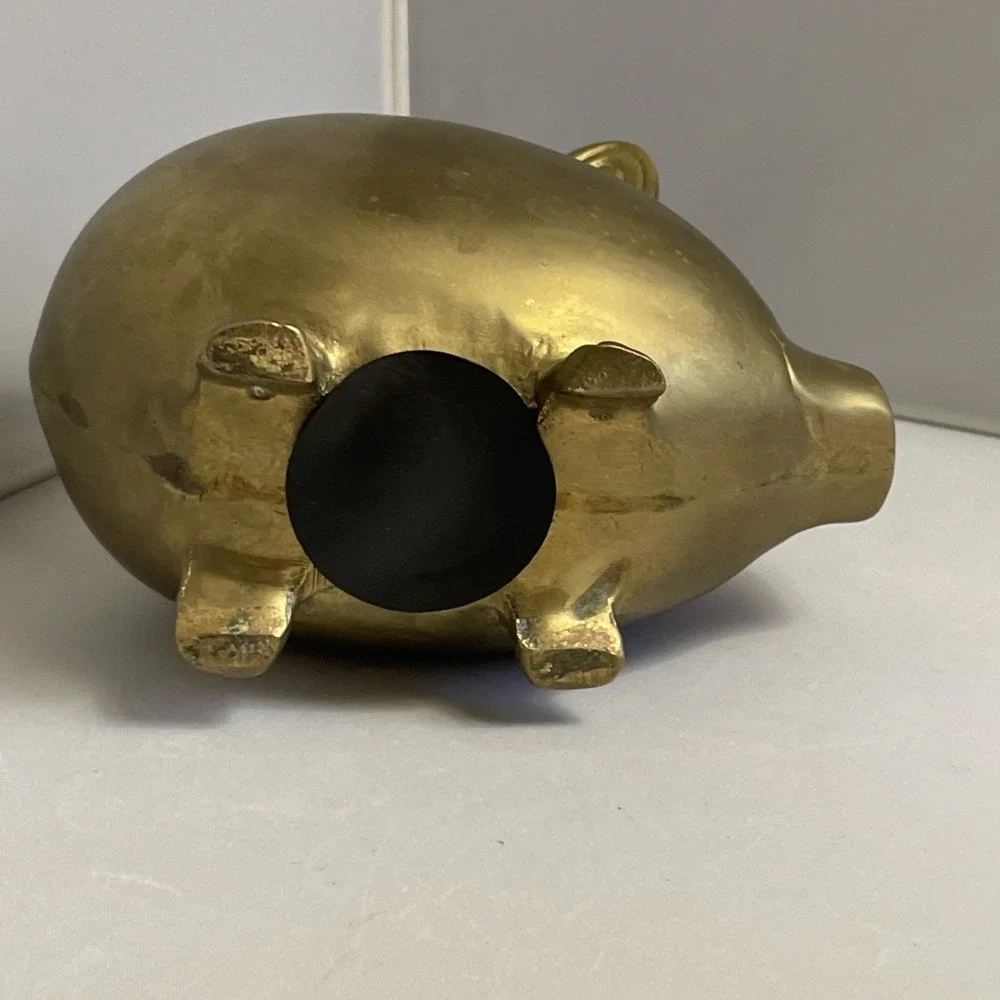 Vintage Solid Brass Chubby Pig‎ Piggy Bank Heavy Adorable 5